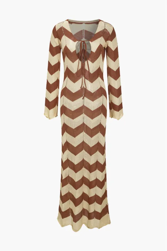 Farveblokprint strik udskåret bindekjole sold by Micas