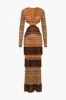 Bohemian Print Side Slit Fringe Trim Cut Out V-Neck Midi Dress sold by Micas