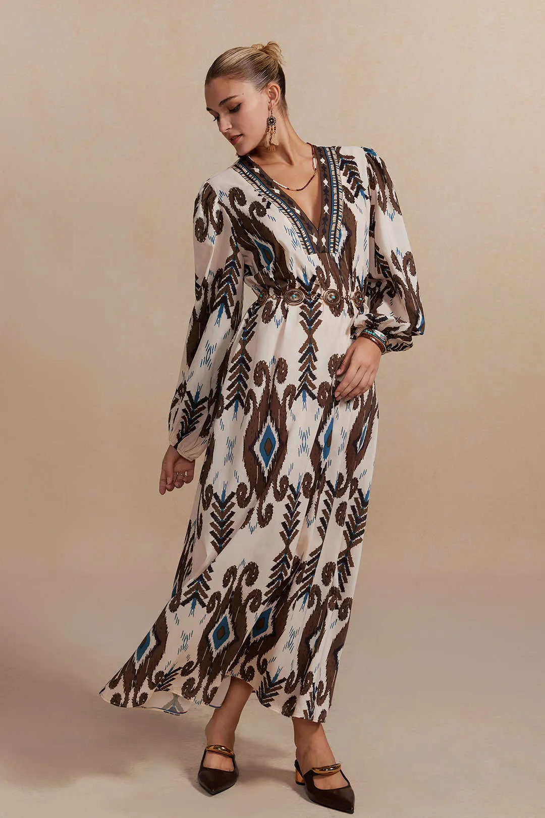 Bohemian Print V-Neck Maxi Dress sold by Micas product image thumbnail 5