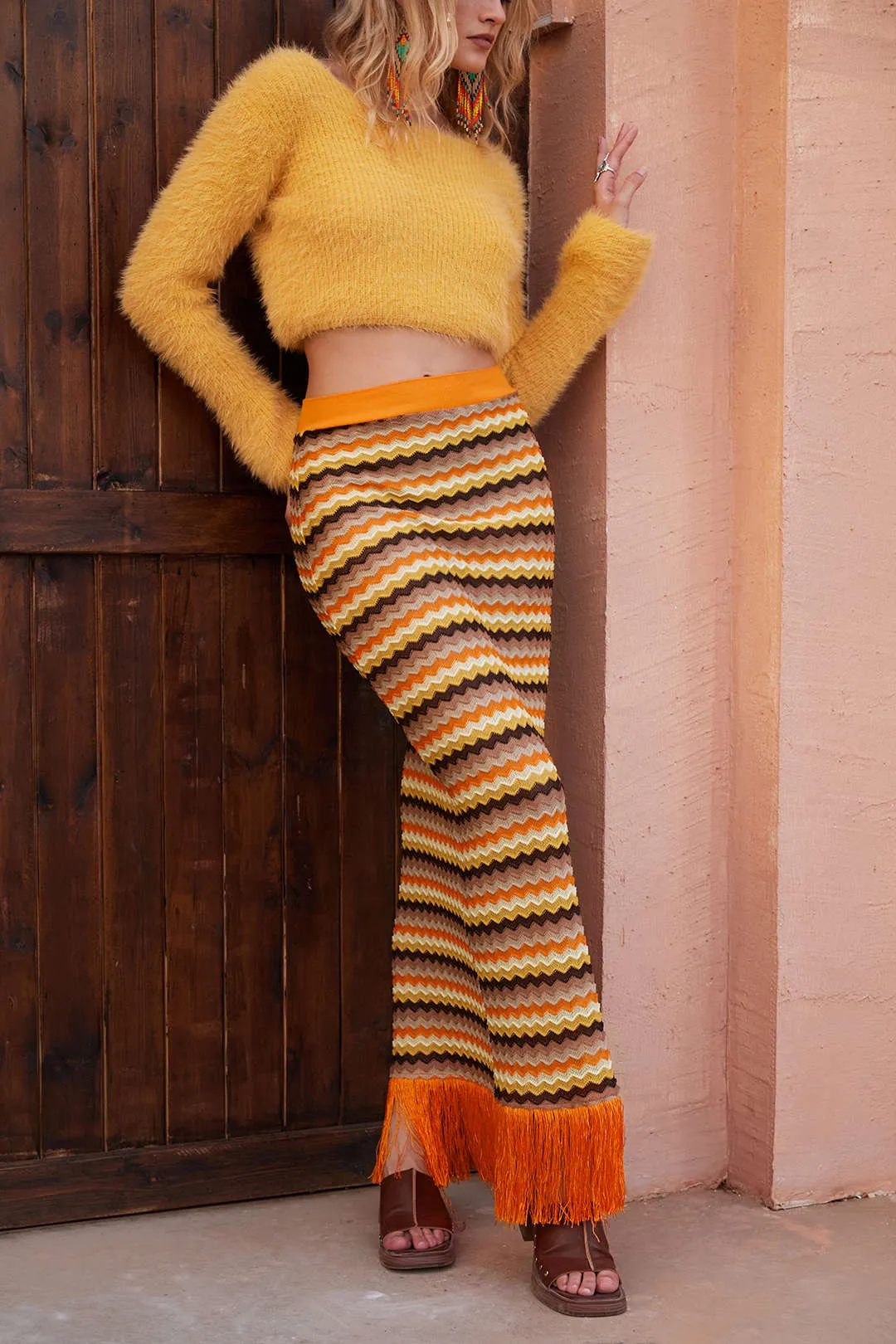 Geometric Print Fringe Skirt sold by Micas