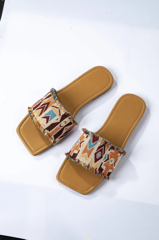 Bohemian Geometric Print Slippers sold by Micas