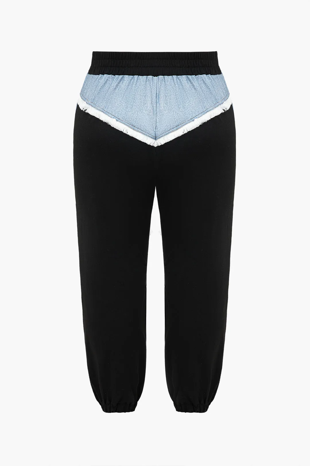 Plus Size Color Block Hooded Denim Patchwork Top And Drawstring Frayed Trouser Set sold by Micas product image thumbnail 4