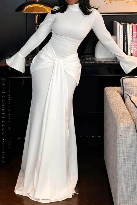 Solid Bell Sleeve Langærmet Maxikjole sold by Micas