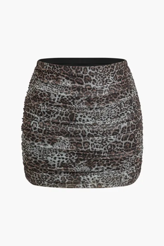 Plus Size Leopard Print Ruched Mesh Skirt sold by Micas