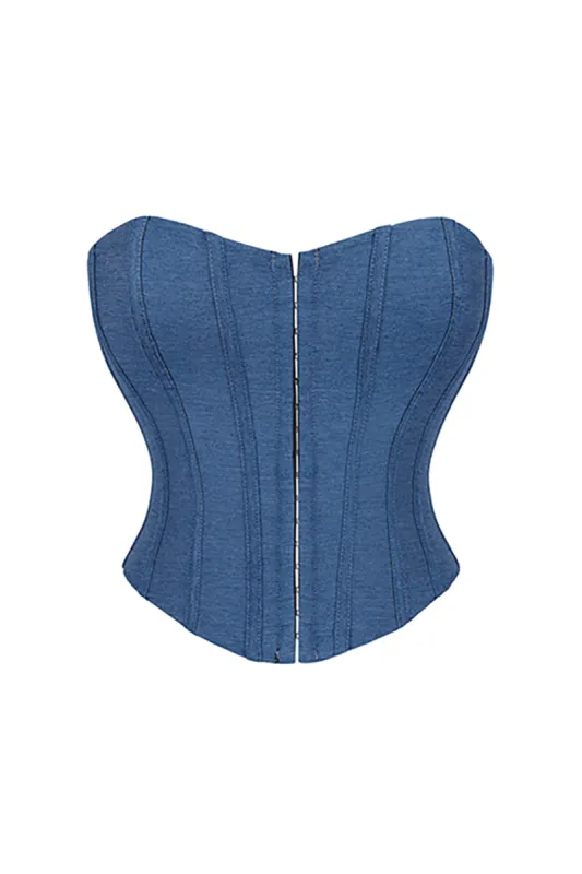 Solid denim -knap korset slips back tube top sold by Micas