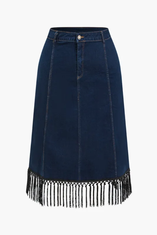 Fringe Denim Midi Skirt sold by Micas