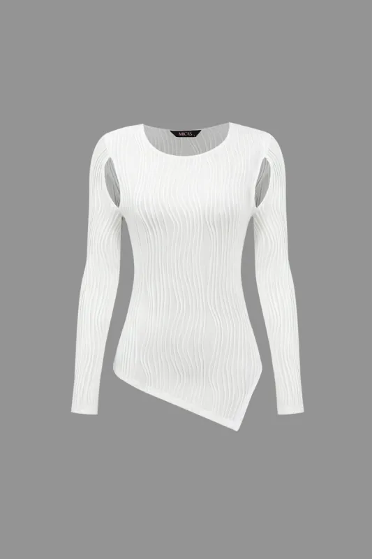 Solid Cut Out Zipper Long-Sleeve Top sold by Micas