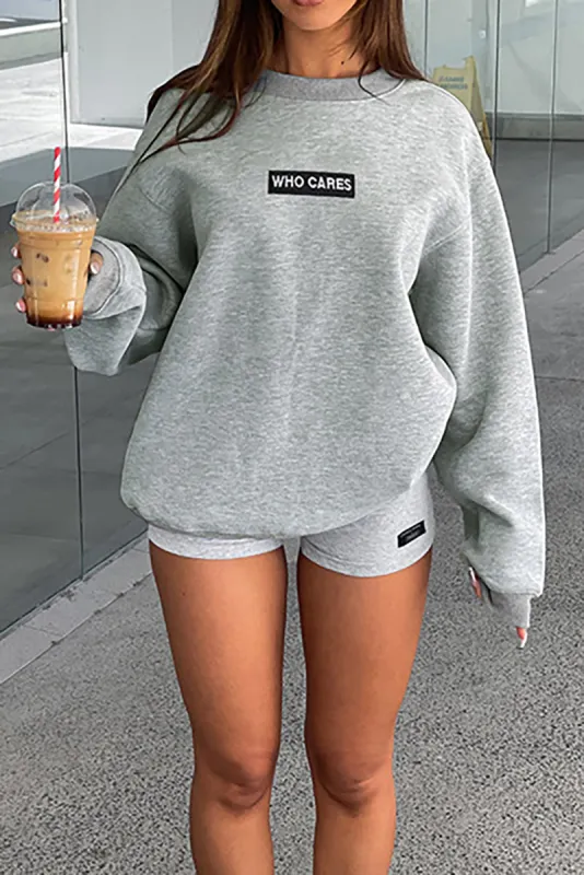 Basic Letter Print Long Sleeve Sweatshirt And Shorts Set sold by Micas