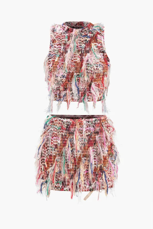 Mesh Fringe ærmeløs top og nederdel sæt sold by Micas