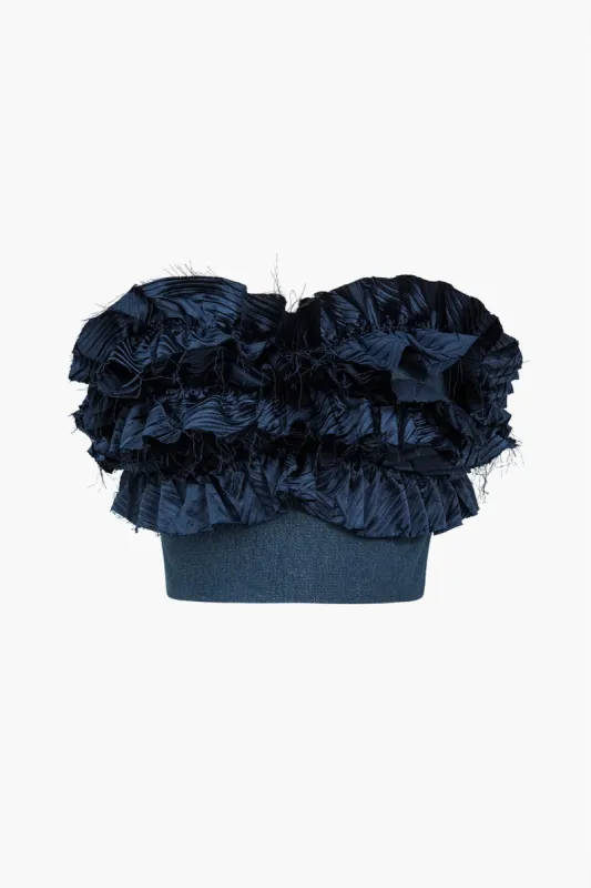 Ruched Zipper Denim Tube Top sold by Micas