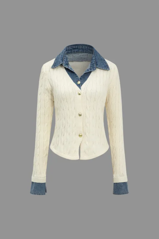 Strik patchwork denim langærmet top sold by Micas