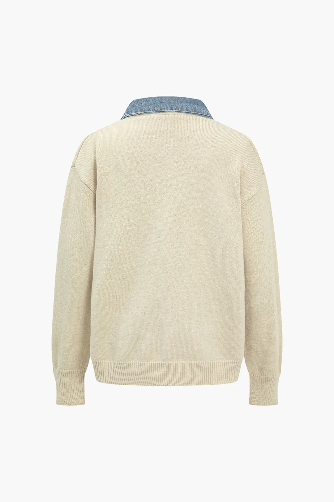 Color Block Patchwork Denim Sweater Cardigan sold by Micas product image thumbnail 2