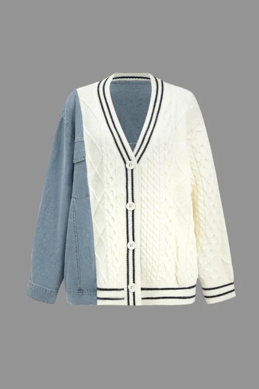 Patchwork Denim Sweater Cardigan sold by Micas