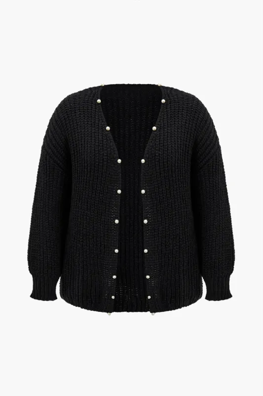Plus Size Solid Knit Beaded Oversized Cardigan sold by Micas