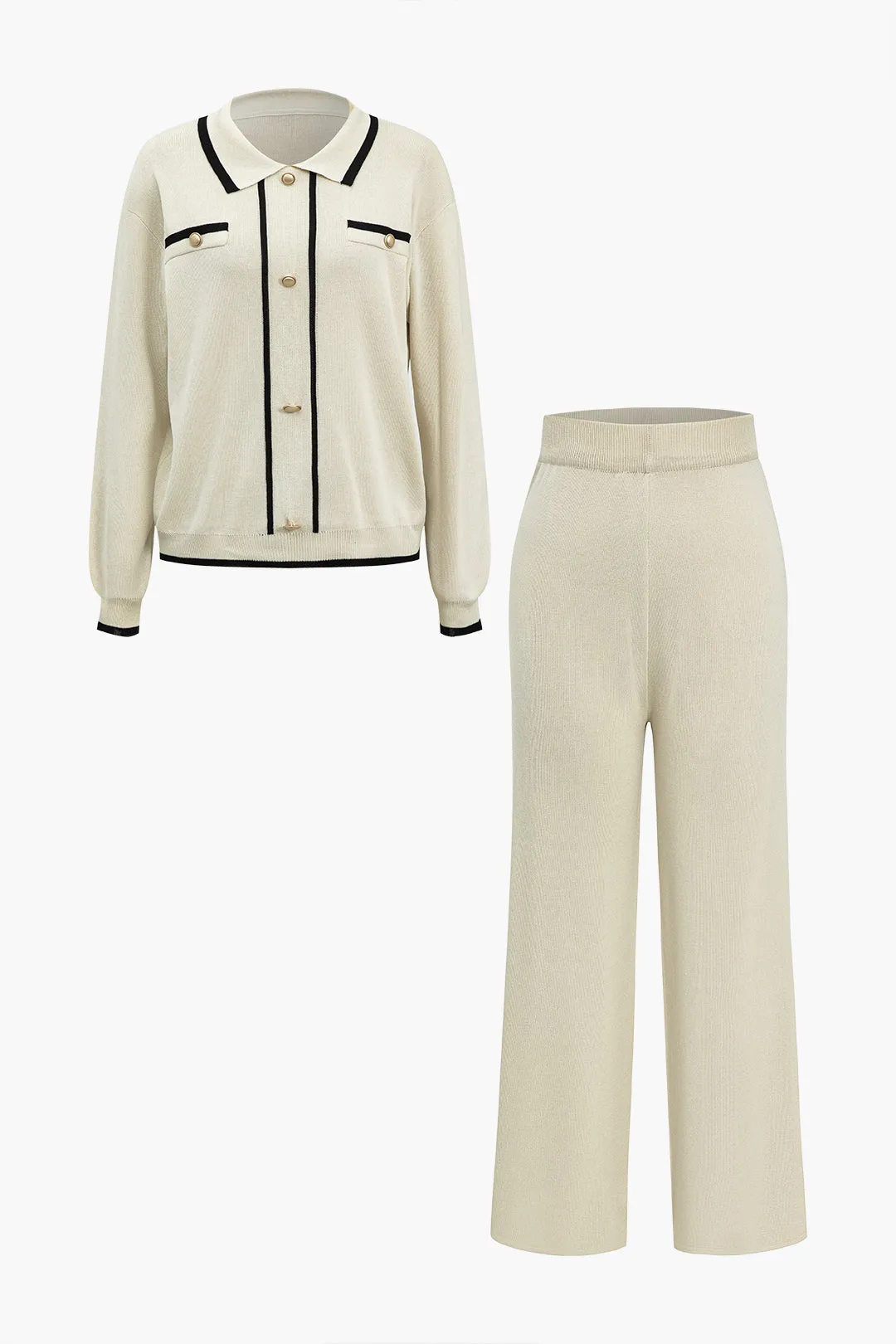 Farveblok sweater -knap top og bukser sæt sold by Micas