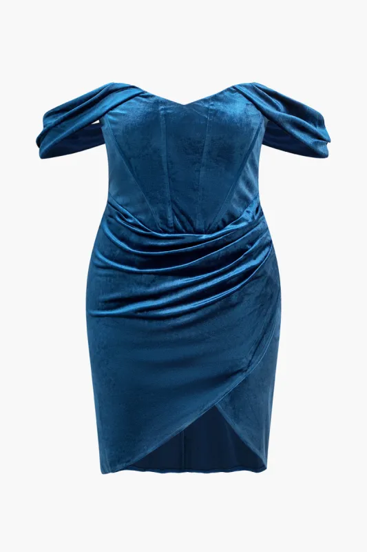 Plus Size Solid Velvet Crossed Ruched Mini Dress sold by Micas