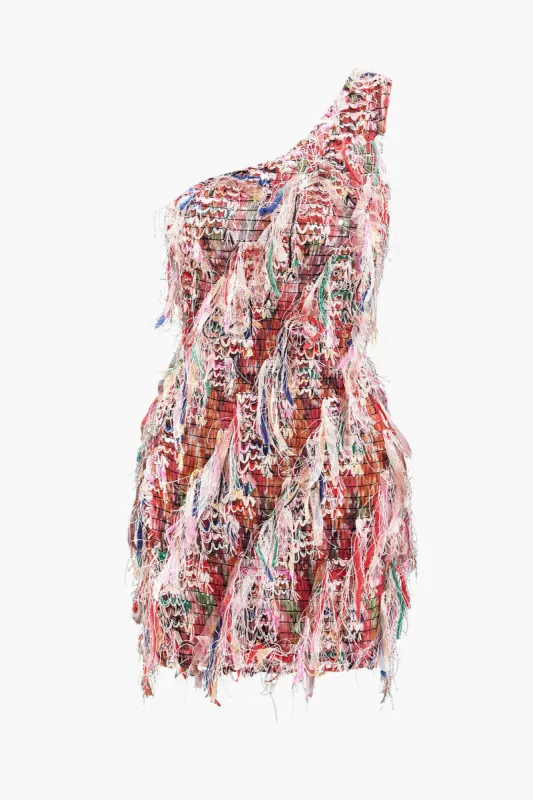 Mesh Fringe One Shoulder Mini Dress sold by Micas