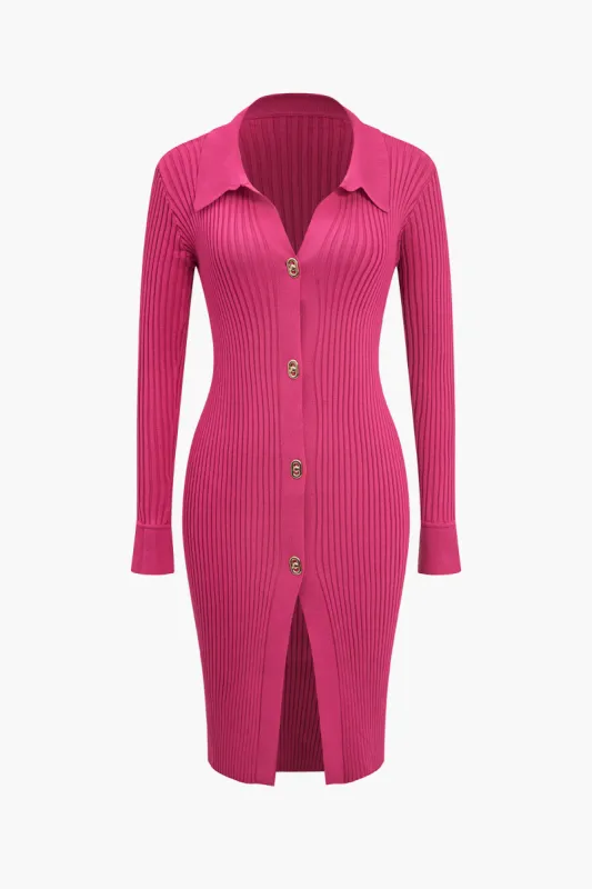 Solid Knit Button Long Sleeve Dress sold by Micas