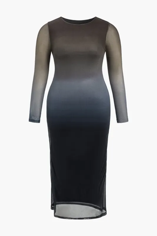 Plus Size Ombre Print Long-Sleeve Maxi Dress sold by Micas