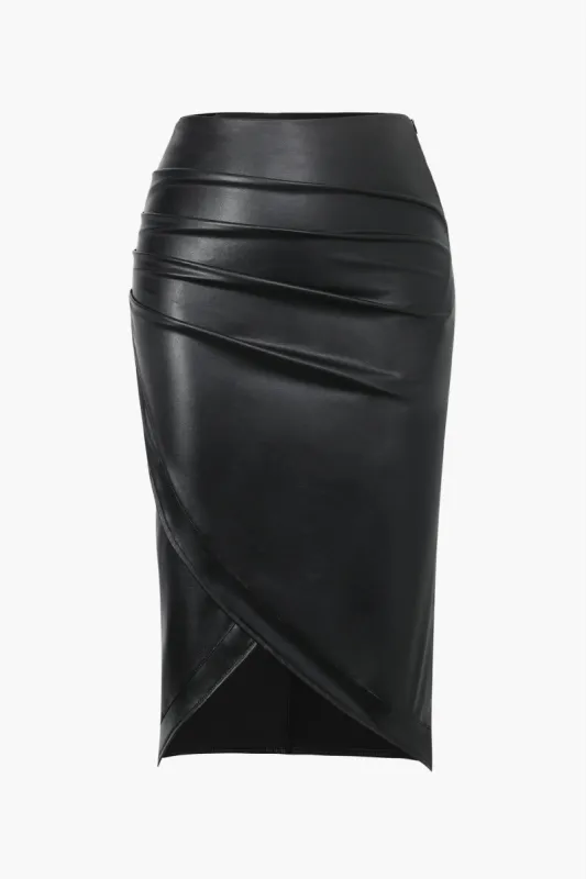 Plus Size imiteret læder nederdel med ruched lynlås sold by Micas