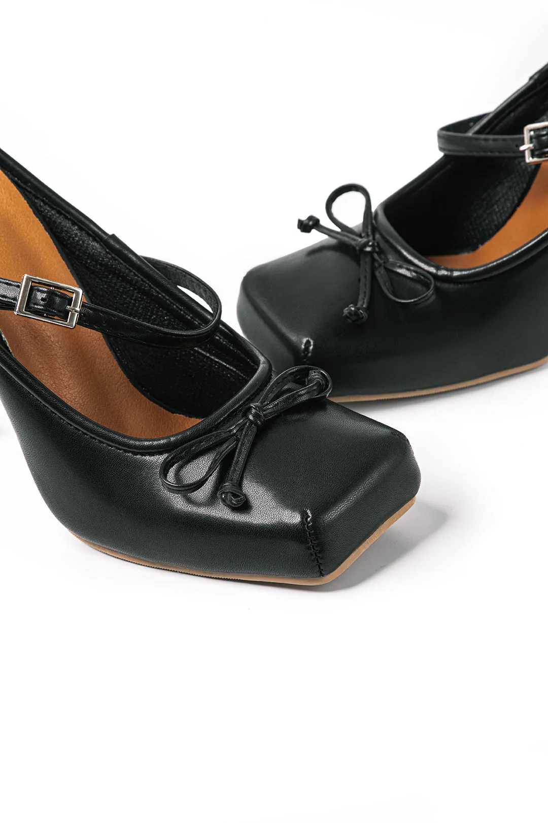 Faux Leather Bow Square Toe Mid Heel Shoes sold by Micas product image thumbnail 3
