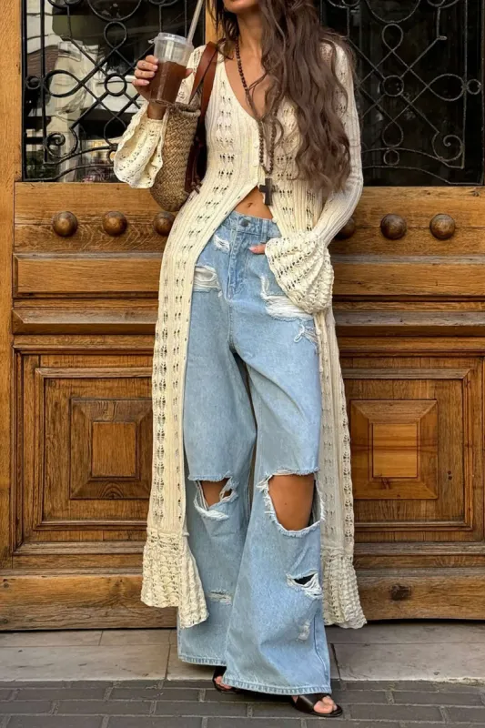 Solid Knit Cut Out Button Cardigans sold by Micas