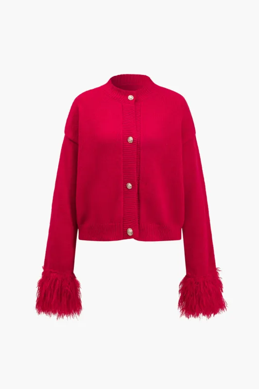 Solid strik flosset cardigan med knap sold by Micas