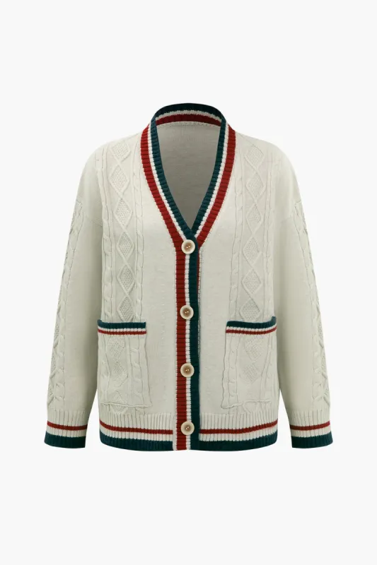 Basic Color Block Print Knit Cardigan sold by Micas