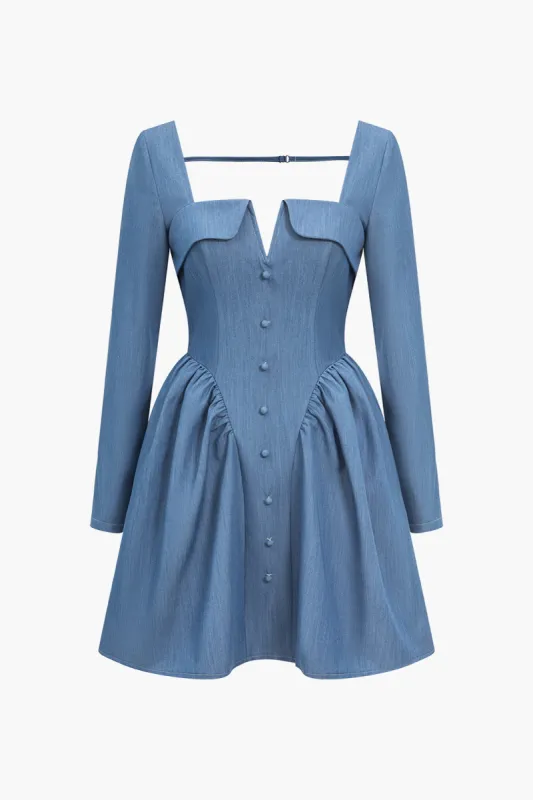 Solid Button Ruched Mini Dress sold by Micas