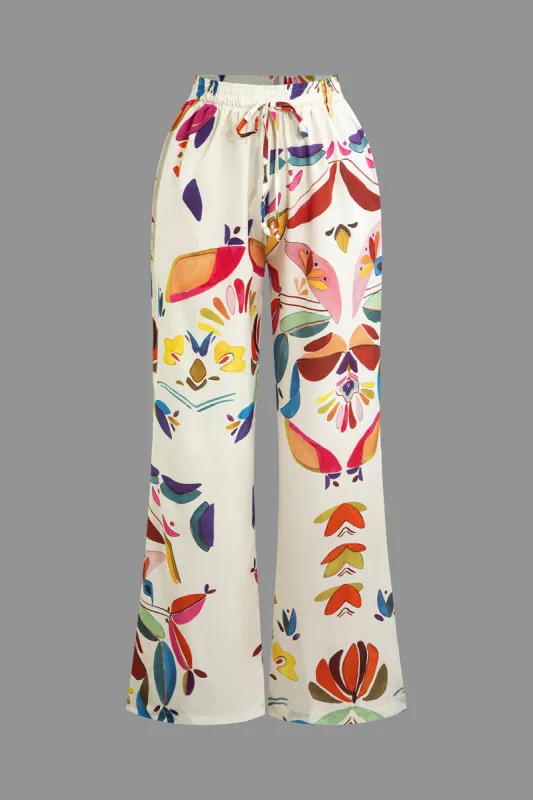 Leaves Print Bukser med brede ben sold by Micas