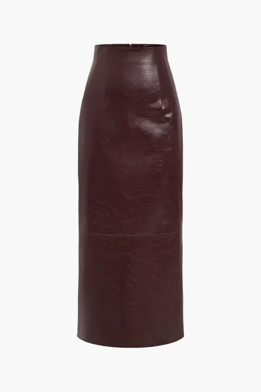 Grundlæggende solid faux læder midi nederdel sold by Micas