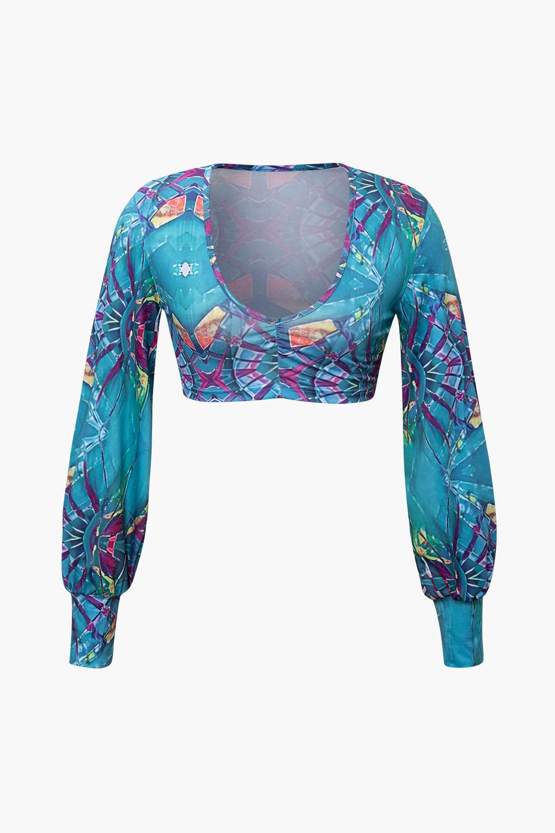 Printed Lantern Sleeve Crop Top And Drawstring Skirt Set sold by Micas product image thumbnail 2