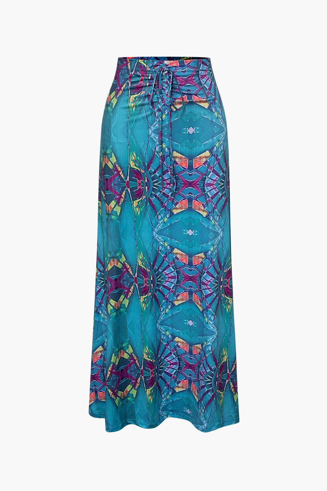 Printed Lantern Sleeve Crop Top And Drawstring Skirt Set sold by Micas product image thumbnail 3