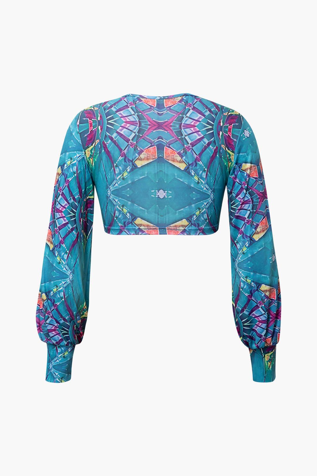 Printed Lantern Sleeve Crop Top And Drawstring Skirt Set sold by Micas product image thumbnail 4