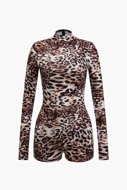 Leopard Print Long Sleeve Bodycon Romper sold by Micas