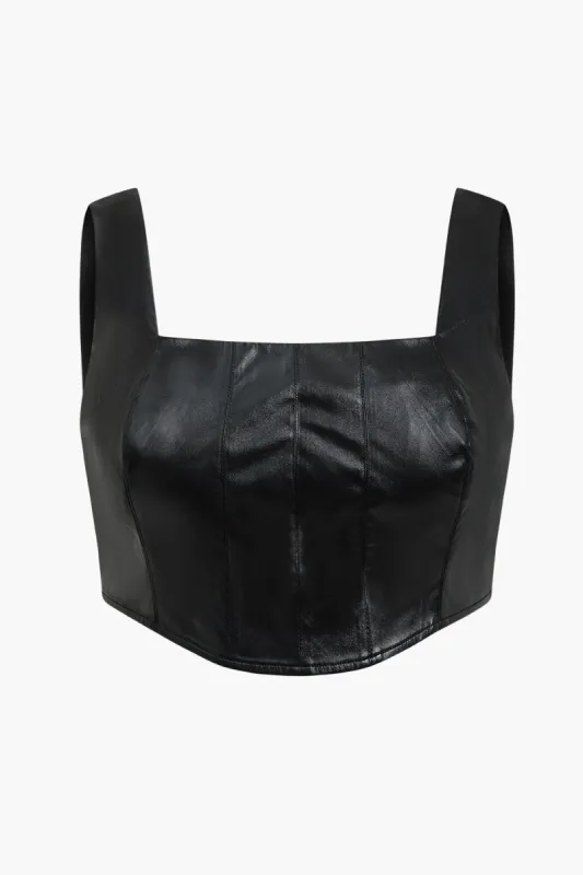 Plus Size imiteret læder solid lynlås detalje tanktop sold by Micas