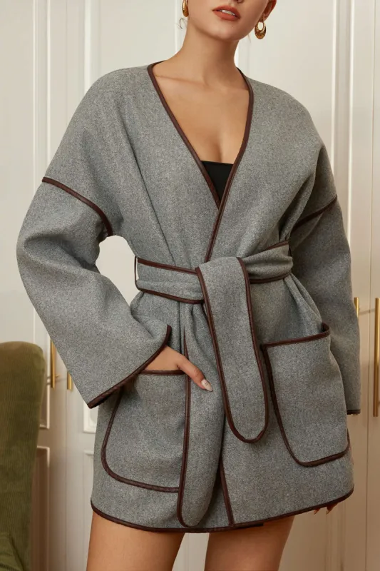 Contrast Binding Belted Coat sold by Micas