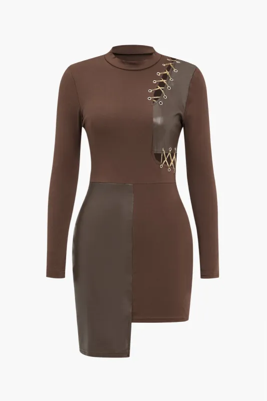 Chain Patchwork Long Sleeve Mini Dress sold by Micas