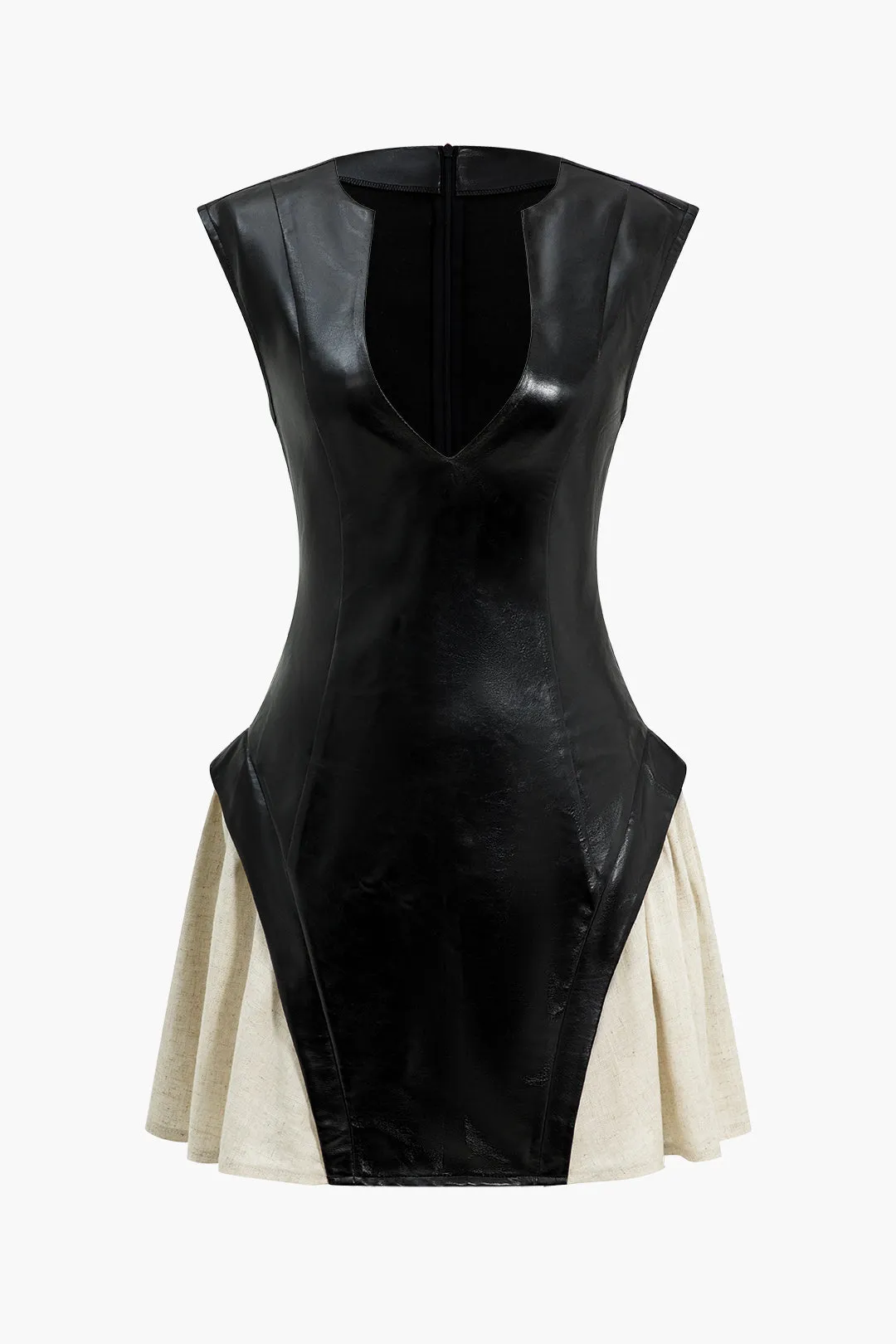 Solid Pu Patchwork Minikjole med rynket lynlås sold by Micas