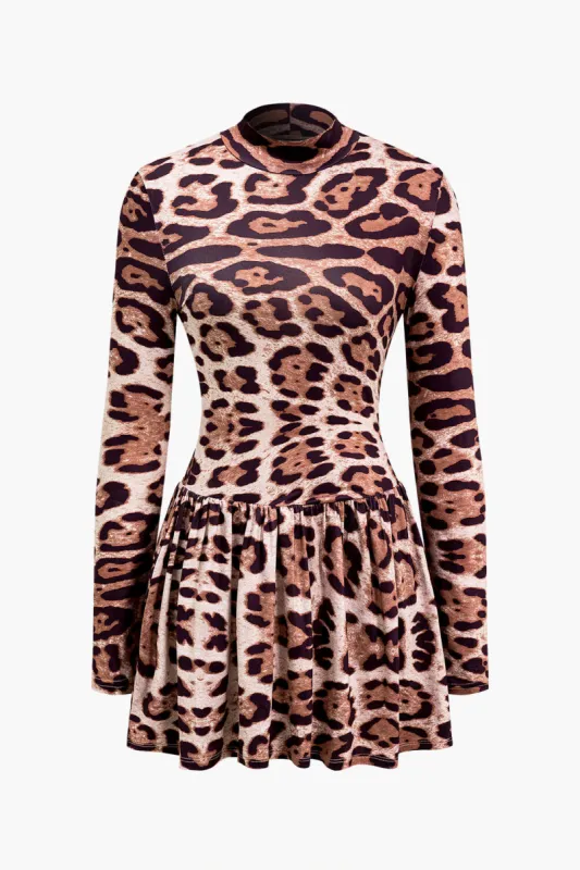 Leopard Print Long Sleeve Mini Dress sold by Micas