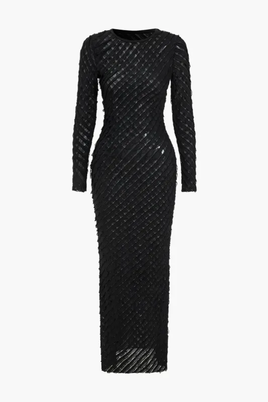 Solid rundhalset langærmet maxikjole sold by Micas