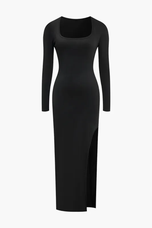 Solid High Slit Square Neck Midi Dress sold by Micas