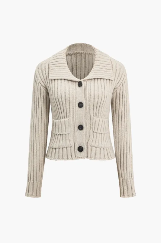 Ribbed Button-Front Pockets Sweater Cardigan sold by Micas