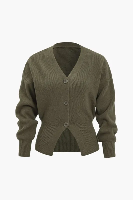 Solid V-neck Button Sweater Cardigan sold by Micas