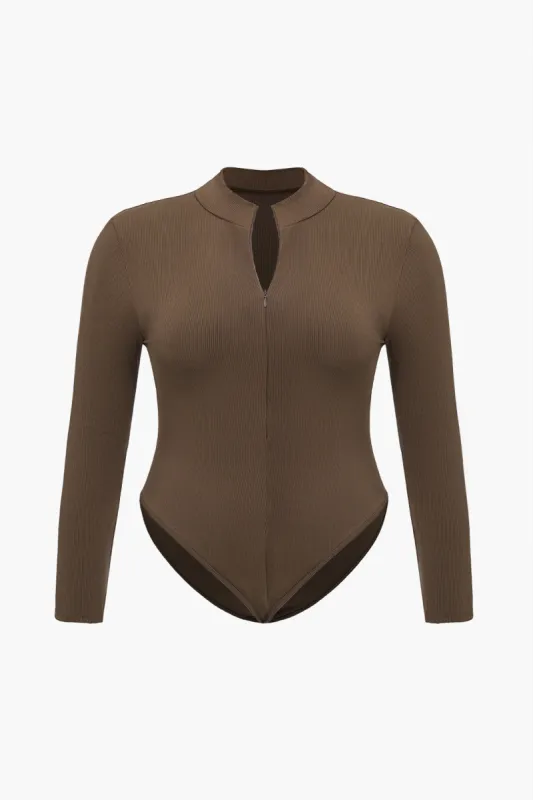 Plus Size Solid Zipper Bodysuit sold by Micas