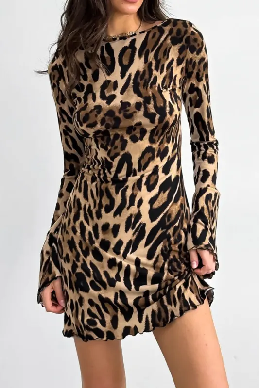 Leopard Print Round Neck Mini Dress sold by Micas