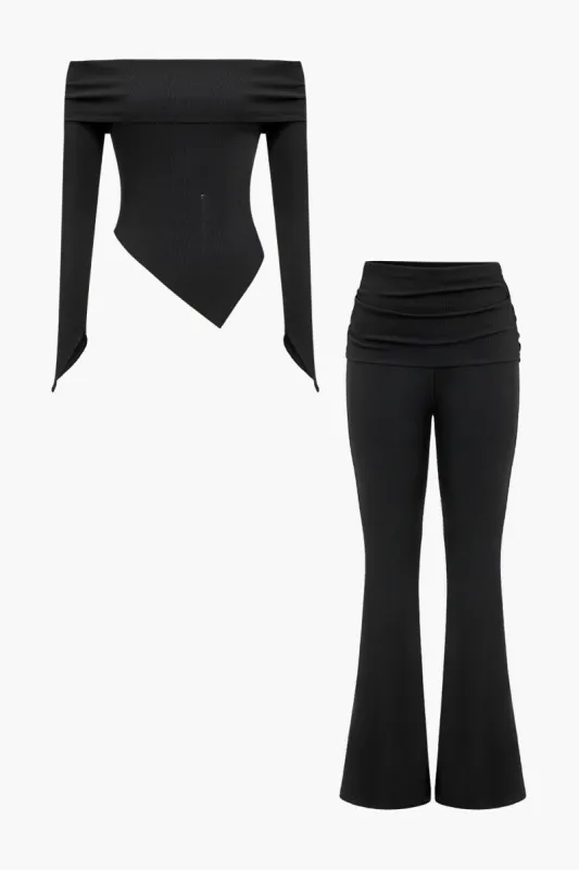 Solid off-skulder top og buksesæt sold by Micas