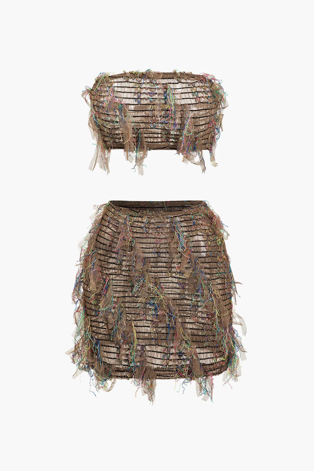 Solid Fringe Tube Top And Skirt Set sold by Micas