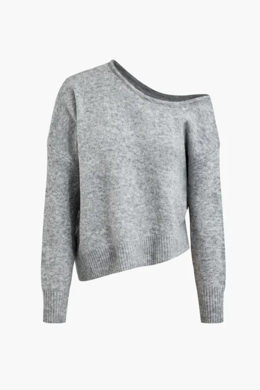 Solid strik af skuldertrøje langærmet top sold by Micas