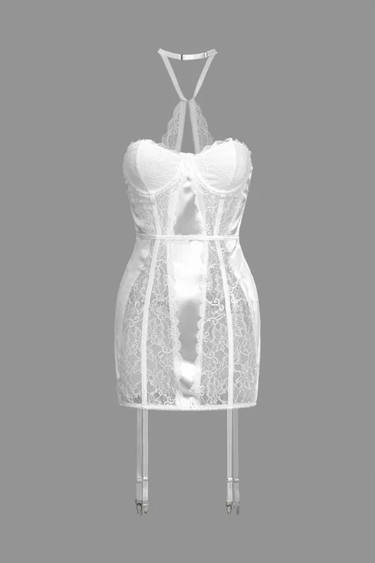 Solid Cut Out Hollow Lace Lingerie Garter Set sold by Micas